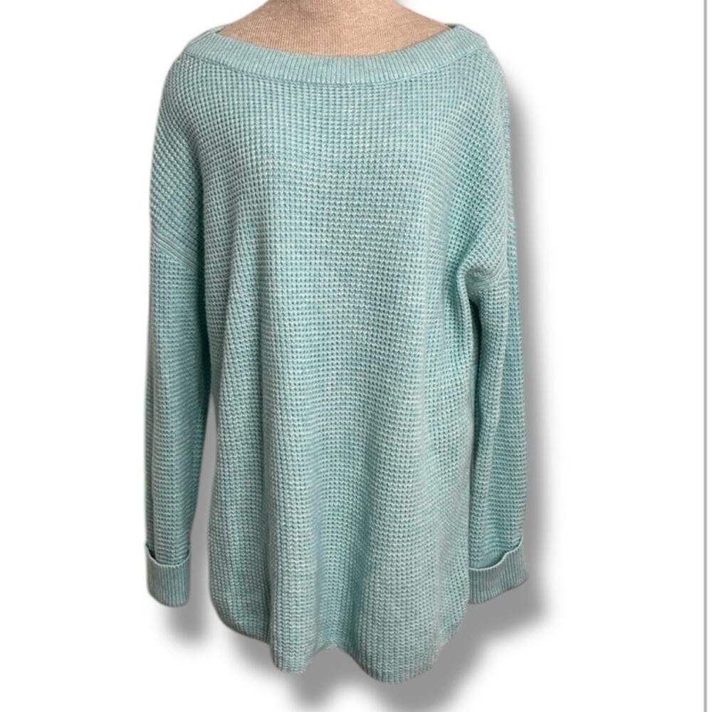 Talbots Sweater Womens 1X Teal Blue Waffle Knit Pullover Cozy Beach